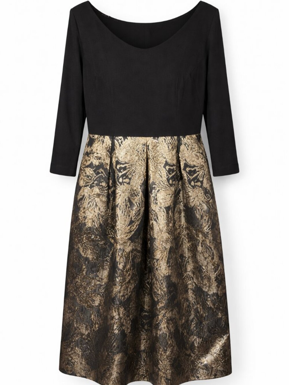 Shelby & Palmer Black Gold Jacquard Dress Size 14 – Metallic Floral Fit & Flare